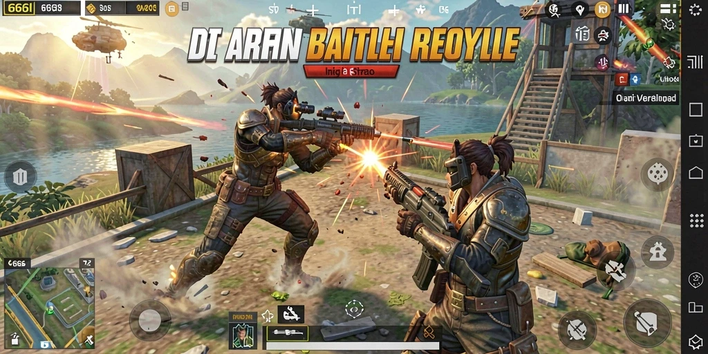 Screenshot gameplay 666I menampilkan aksi seru dalam pertempuran Battle Royale.