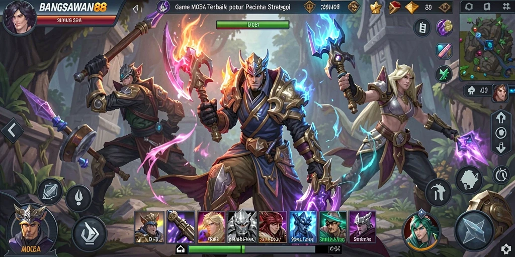 Screenshot gameplay BANGSAWAN88 yang mendebarkan di arena MOBA.