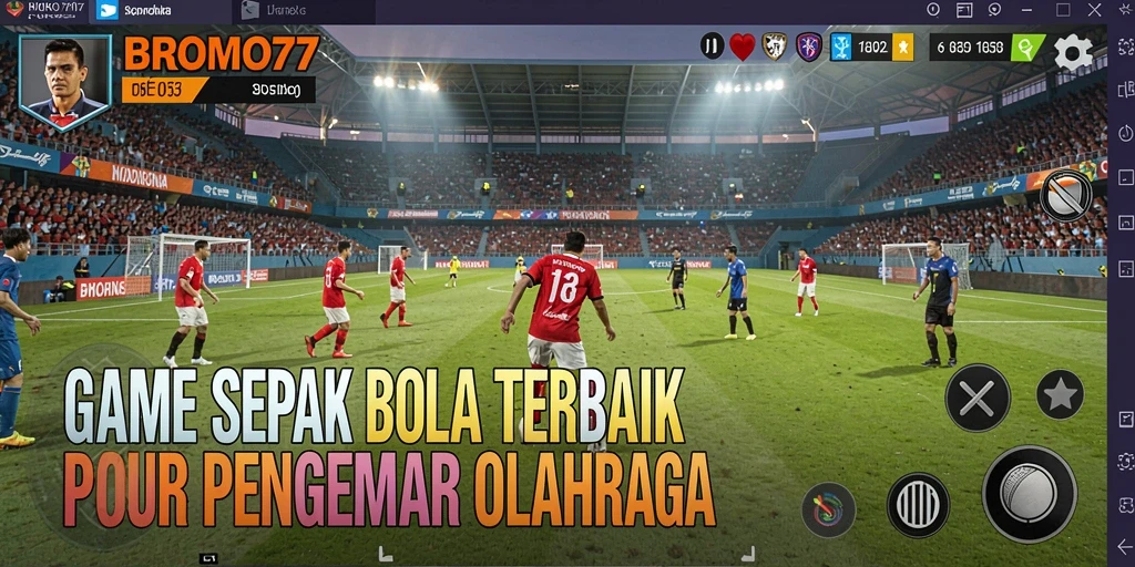 Tangkapan layar gameplay BROMO77 yang menampilkan aksi seru dalam pertandingan sepak bola.