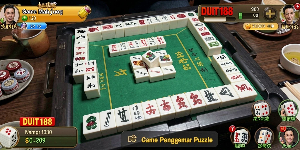 Tangkapan layar DUIT188 menampilkan momen mendebarkan dalam permainan Mahjong.