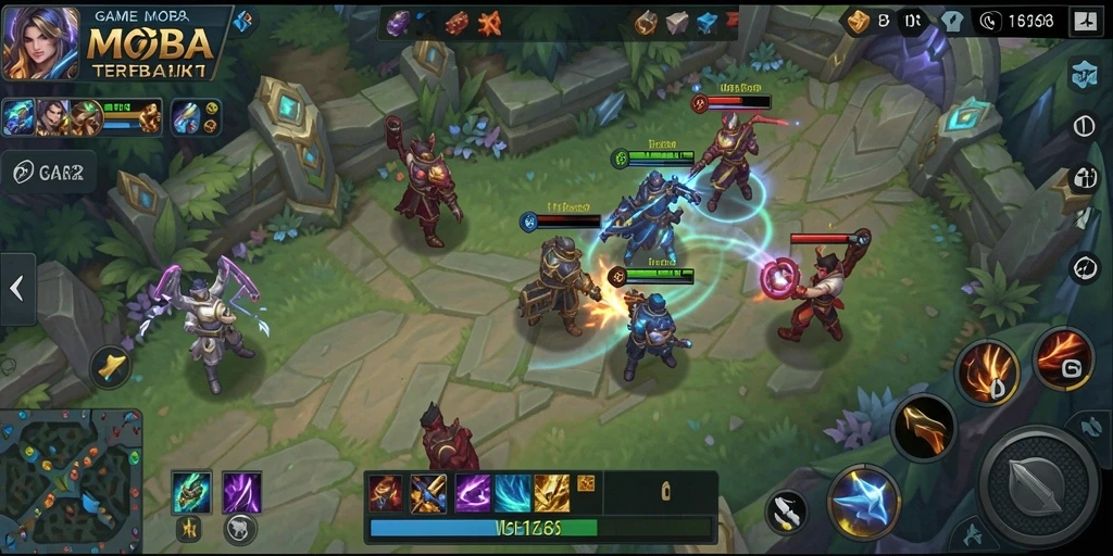 Screenshot utama FB168 menunjukkan aksi seru dalam pertandingan MOBA.