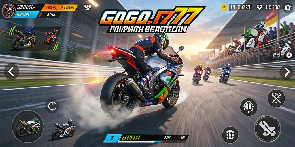 Gameplay seru balap motor di GOGO77 dengan berbagai lintasan menantang.