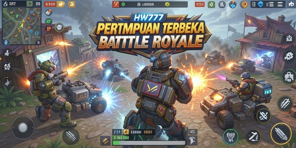 Tampilan epic dari gameplay Battle Royale HW777 di medan pertempuran.