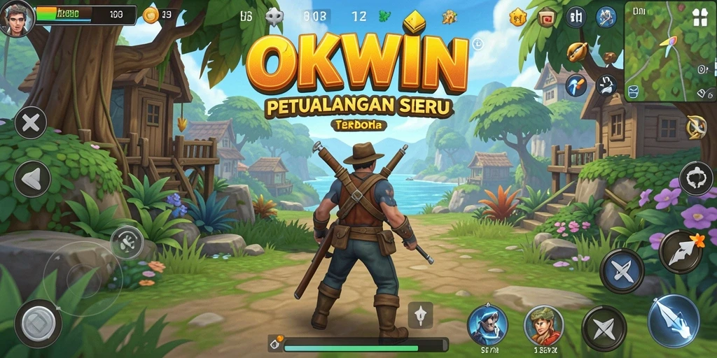 Screenshot OKWIN menampilkan aksi seru dalam dunia terbuka.