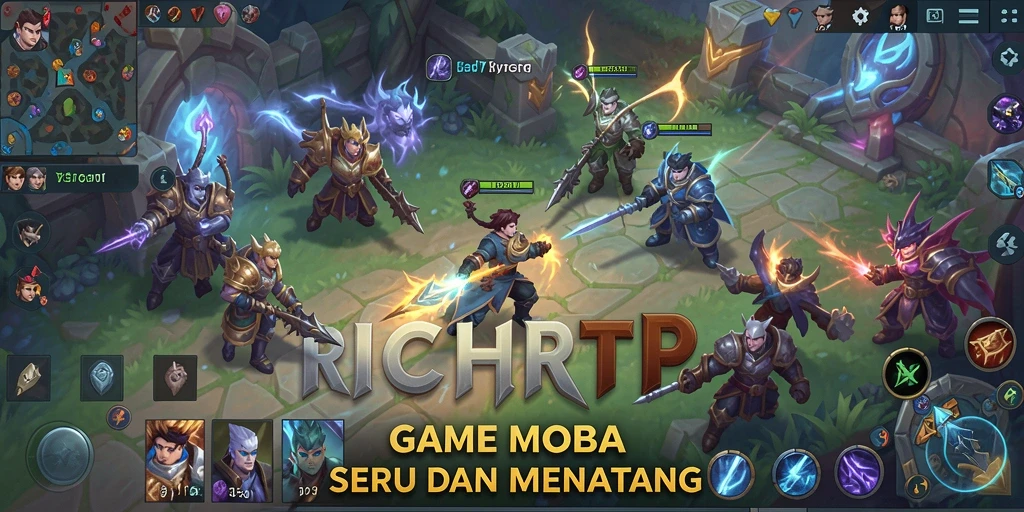 Tangkapan layar utama RICHRTP menampilkan aksi seru dalam permainan MOBA.