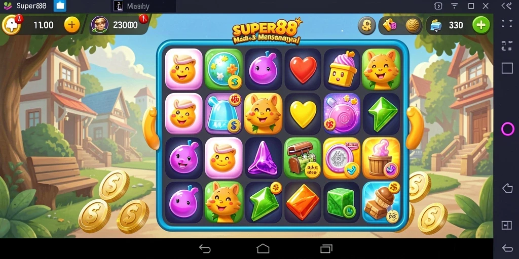 Tangkapan layar SUPER88 menampilkan gameplay Match-3 yang seru dan penuh warna.