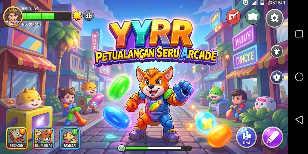 Screenshot dari gameplay YYRR menampilkan aksi seru dalam level Arcade.